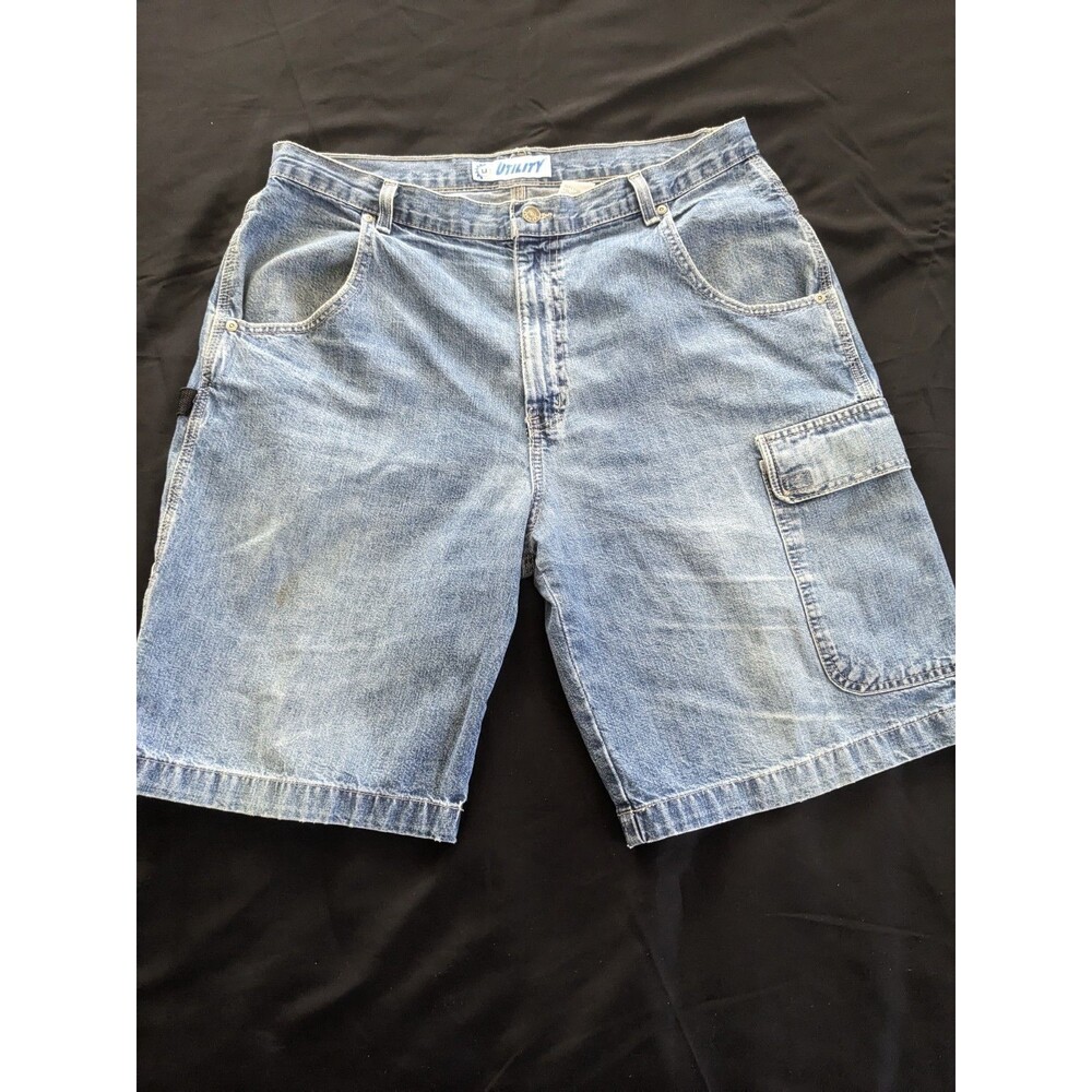 Vintage Y2K Wide Baggy Denim Shorts Jorts Sz 36 Carpenter Y2K 90s Utility